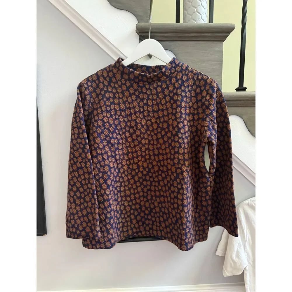 Compania Fantastica Navy Rust Floral Textured Mick Neck Top sz S EUC